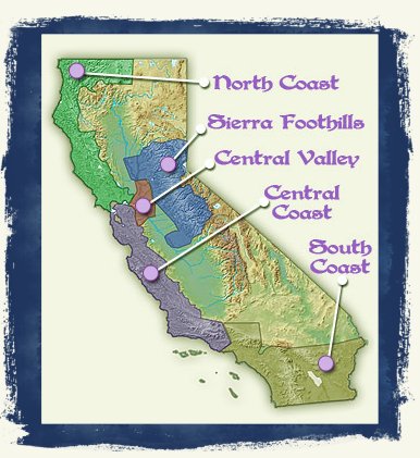 Aree geografiche di produzione della California 